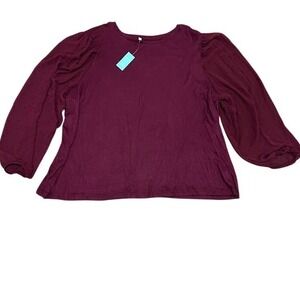 Maurices Burgundy Bishop Sleeve‎ Dot Blouse Top Plus Size 2X